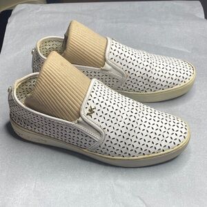 Michael Kors White and Beige Slip-On Sneakers